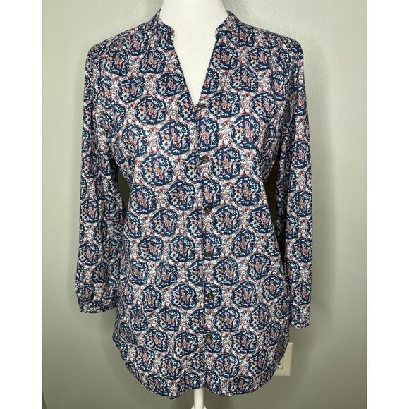 Lands End Womens Floral Pattern Button-Up Blouse Pleated Back Size 6 - Picture 5 of 11